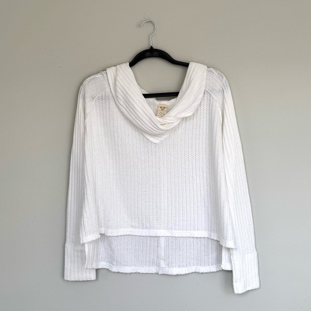Free People We the Free Wildcat Thermal Knit Cowl Neck Shirt in Ivory